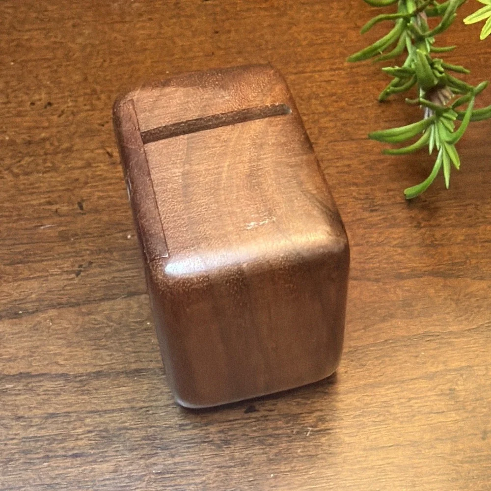 Vintage Wooden Trinket Box Sliding Lid Inlay Design Small Jewelry Stash Holder